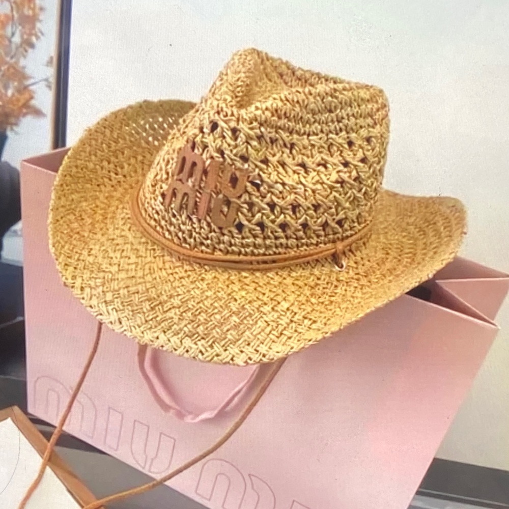 Miu Miu Natural Straw Crochet Cowboy Hat - Picture 2 of 7